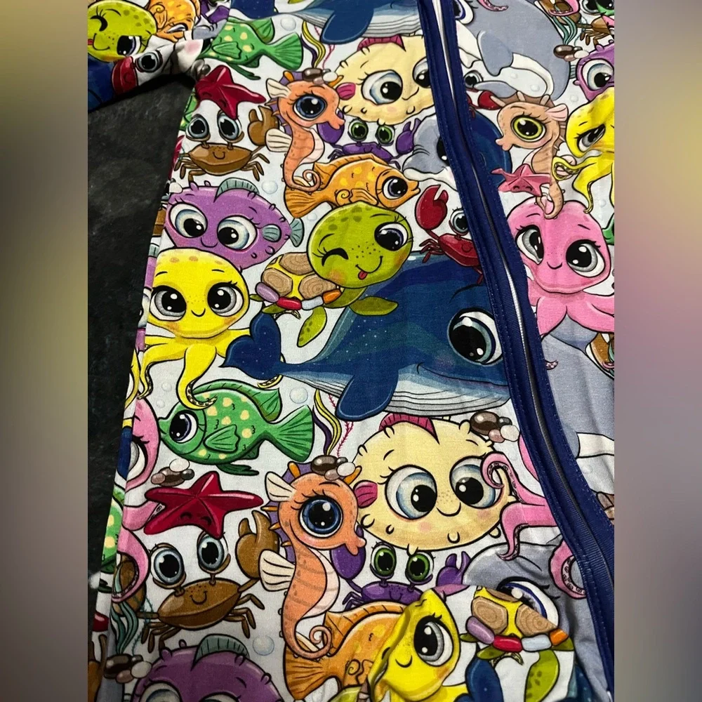 Bamboo 6 to 12 Mnths Pajamas Creatures Of The Sea 2 Way Zipper Fold Over Unisex